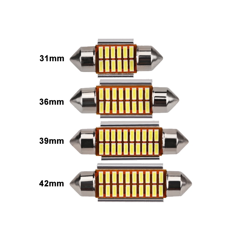 1pc Lampu Led Canbus Festoon C10W C5W 31mm 36mm 39mm 42mm 5000k Warna Putih Untuk Interior Mobil