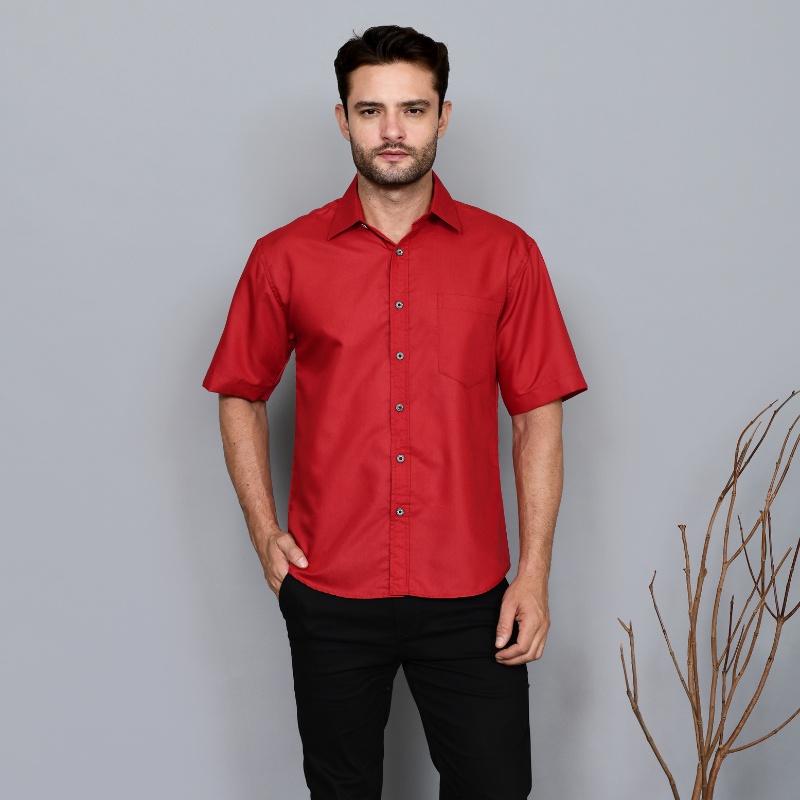 Kemeja Pria Basic Polos Lengan Pendek Slim fit Formal  Kantoran Casual - DNA Sares