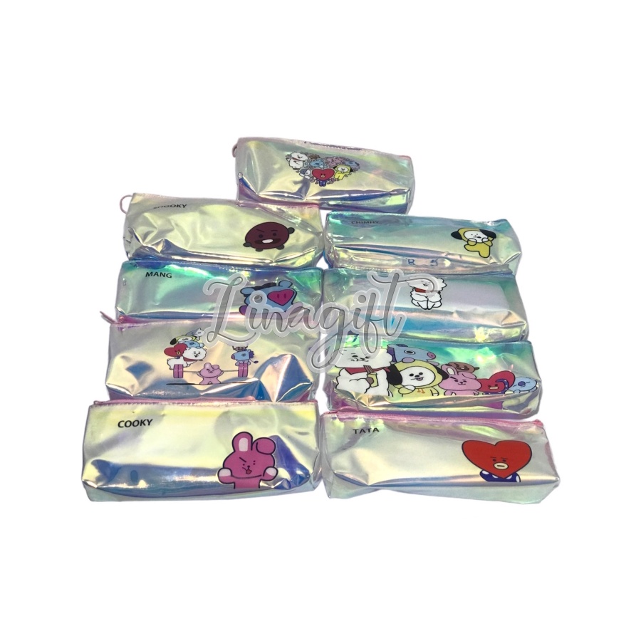 DOMPET PENSIL PLASTIK GLITTER 2 BTS/ BT2I TEMPAT PENSIL PLASTIK KOTAK PENSIL KAIN PENCIL CASE PLASTIC