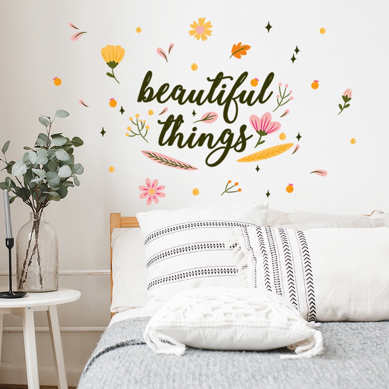 Stiker Dinding Decal Desain You 'Re Beautiful with Flower Inspirasional Saying Untuk Dekorasi Kamar Mandi 90