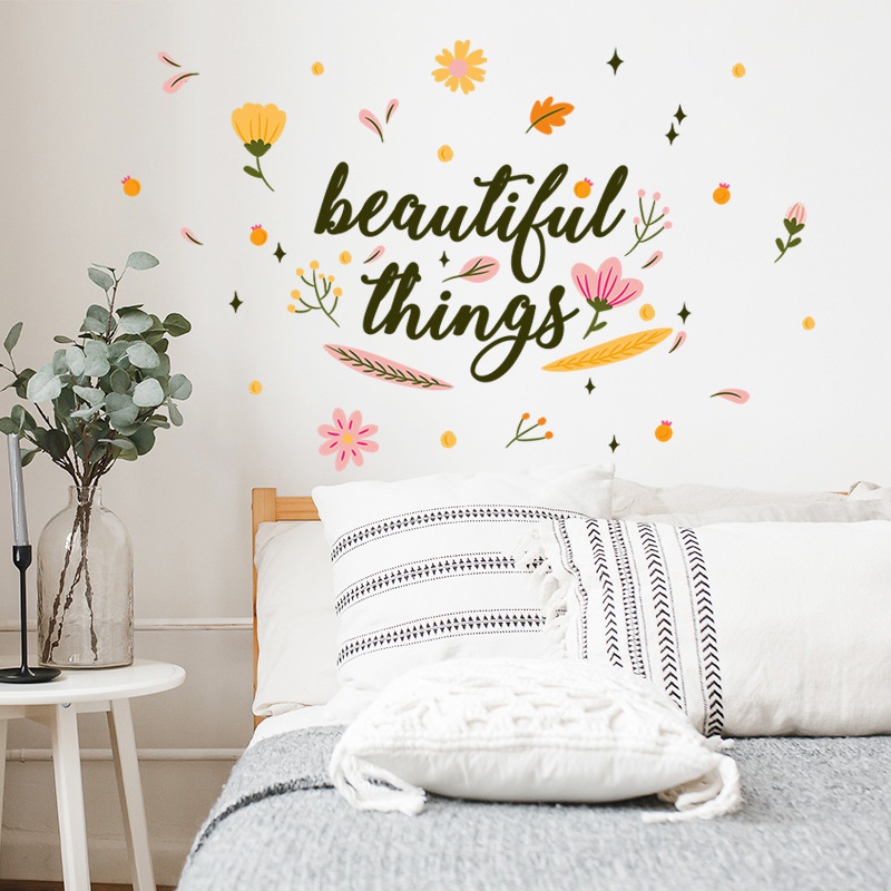 Stiker Dinding Decal Desain You 'Re Beautiful with Flower Inspirasional Saying Untuk Dekorasi Kamar Mandi 90