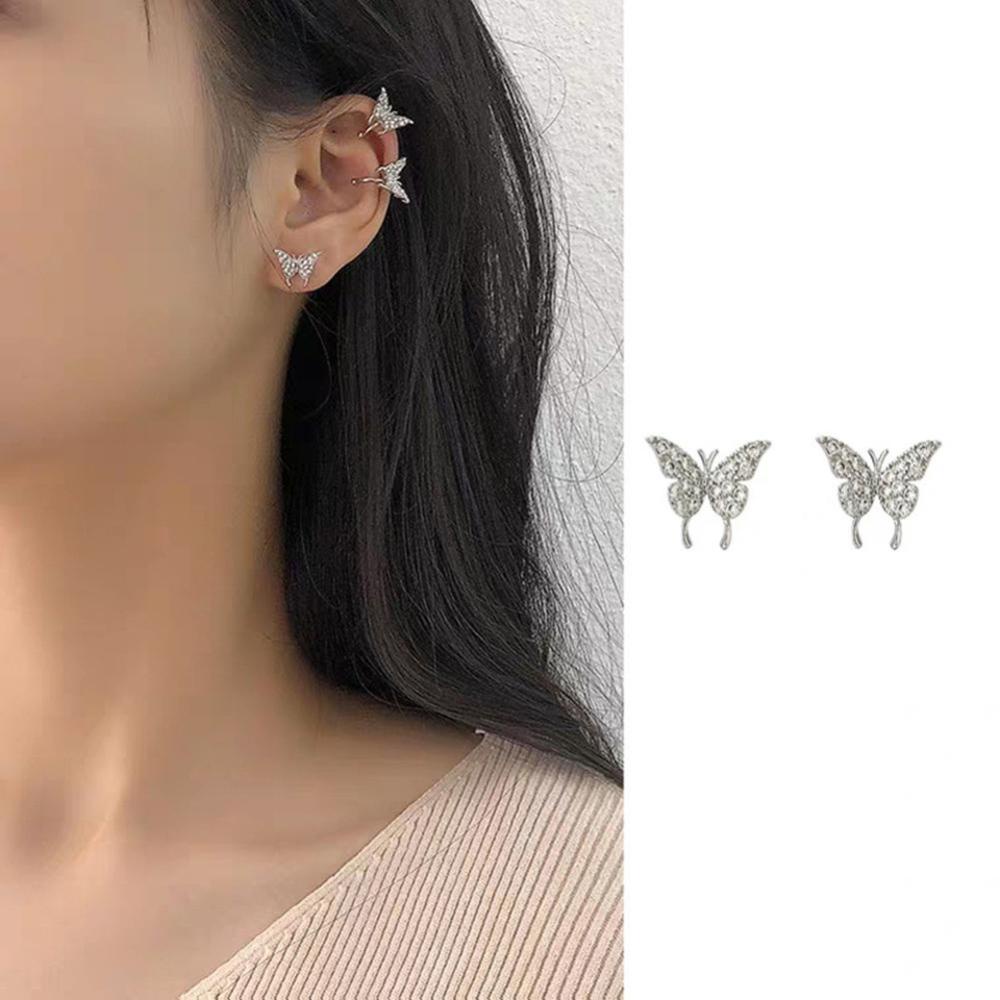 Timekey Anting Tusuk Desain Kupukupu Hias Berlian Imitasi Simple Untuk Wanita A3K1