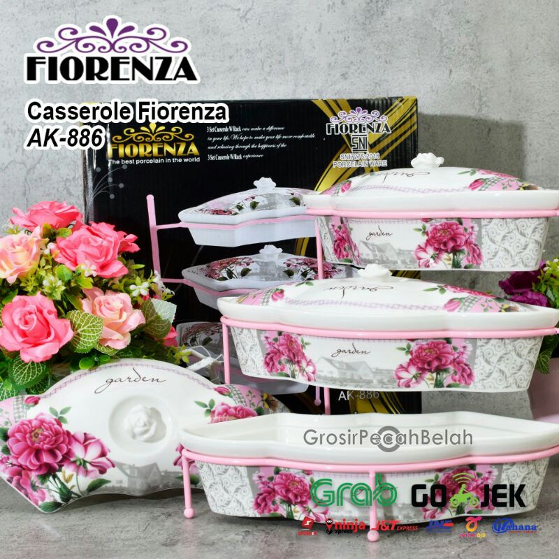 Wadah Saji Keramik Bertingkat Fiorenza Set 3 Pcs AK-886