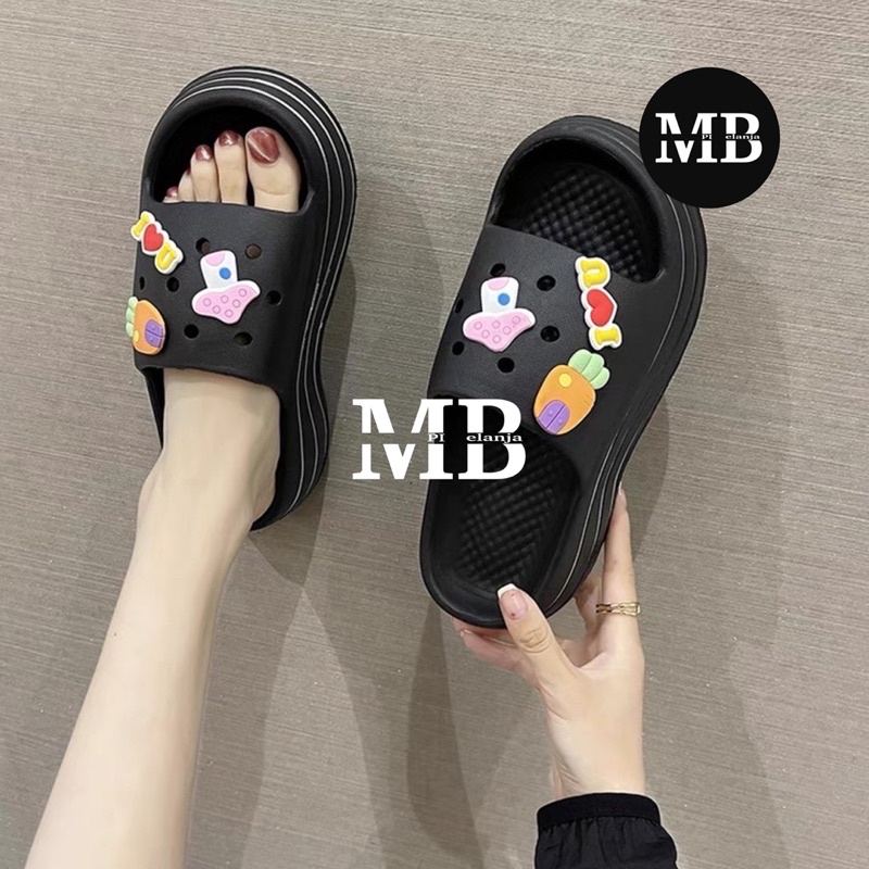 SANDAL JELLY WANITA SLOP WEDGES SLIPPER IMPORT CARROT