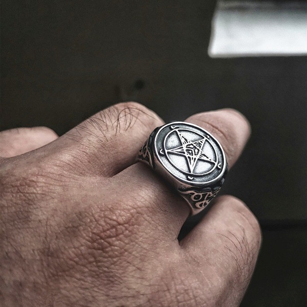 Cincin Lapis Silver Desain Bintang Iblis Untuk Pria Muslim