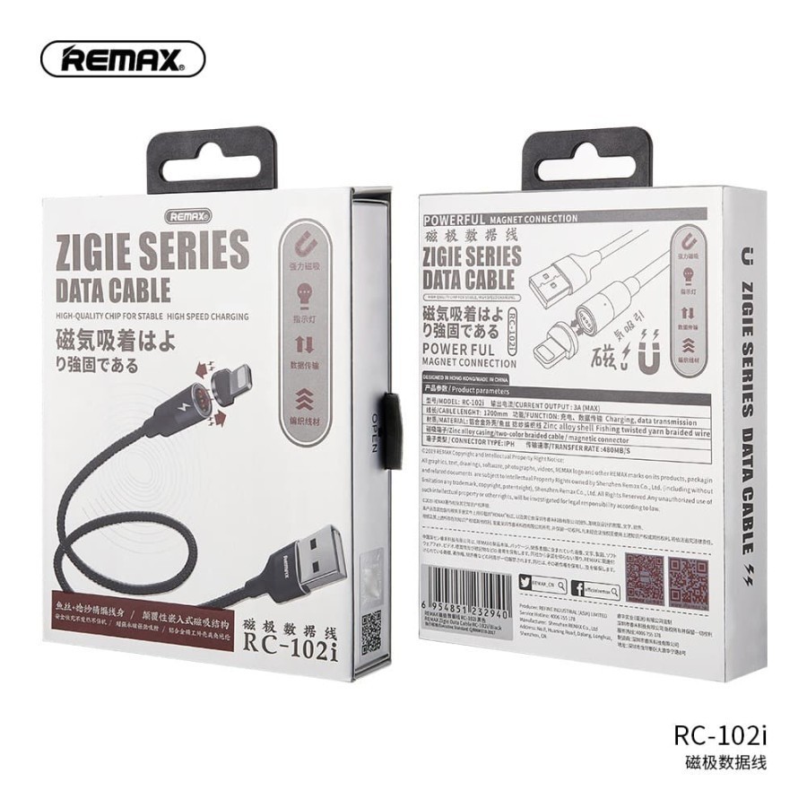 Kabel Data Remax Zigie Magnetic Fast Charging 3A Lightning - RC-102i