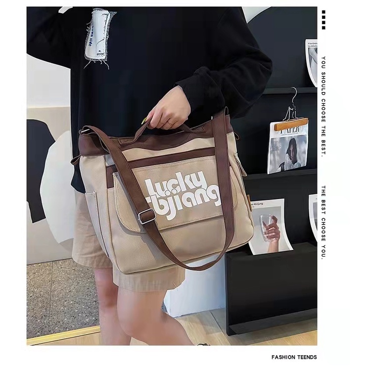 BJ64223 - BEIGE/BLACK/BROWN/KHAKI - TAS JINJING TOTEBAG HANDBAG SLEMPANG SERBAGUNA WANITA FASHION IMPORT MODIS ELEGAN TERMURAH TERLARIS TERBARU BAGSTORE JAKARTA TAS BATAM ZC4223