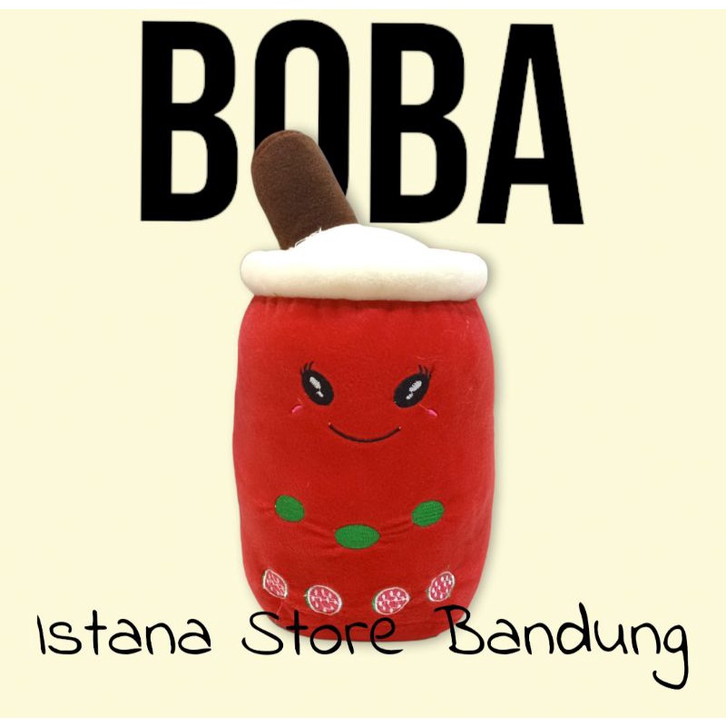 Boneka Boba Milk Tea Warna Merah Size L 35 CM Label SNI