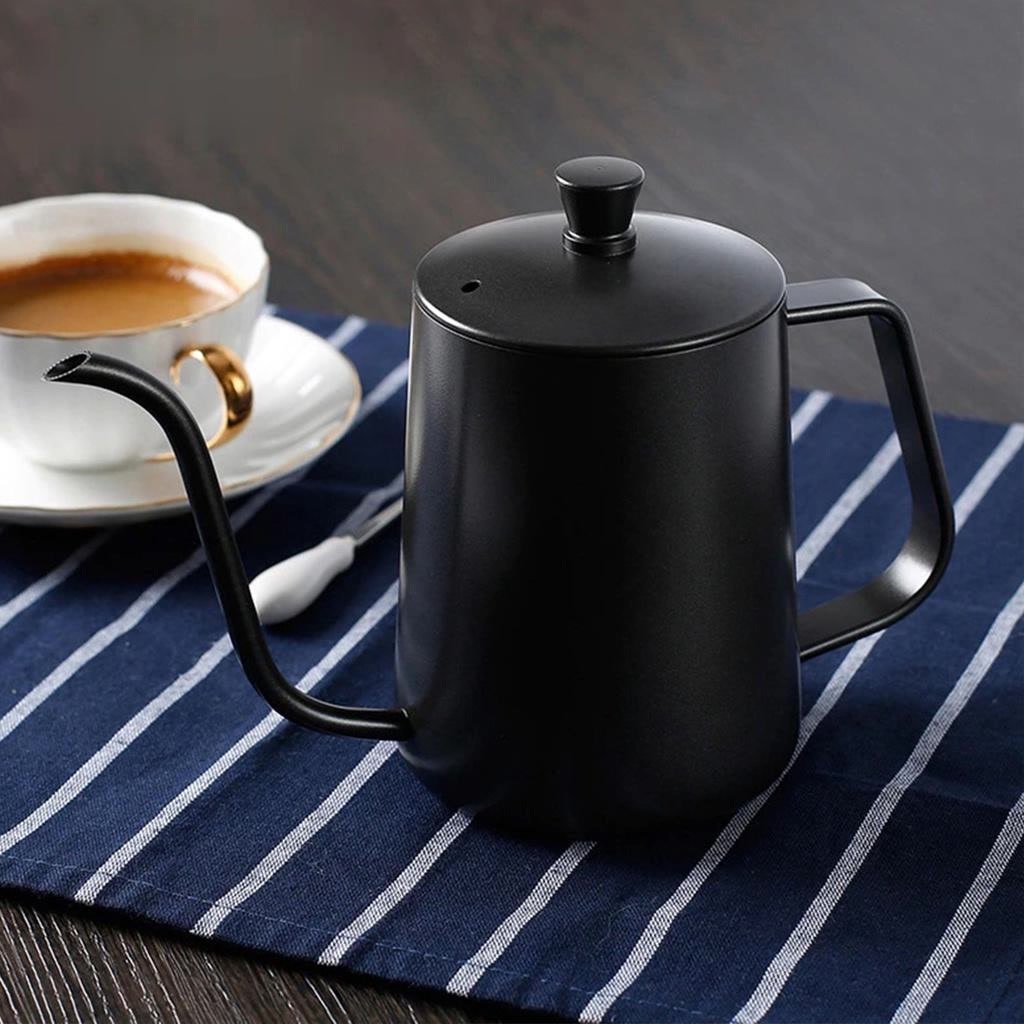 Kettle teflon hitam black / teko kopi leher angsa stainless teflon 350ml 600ml with lid