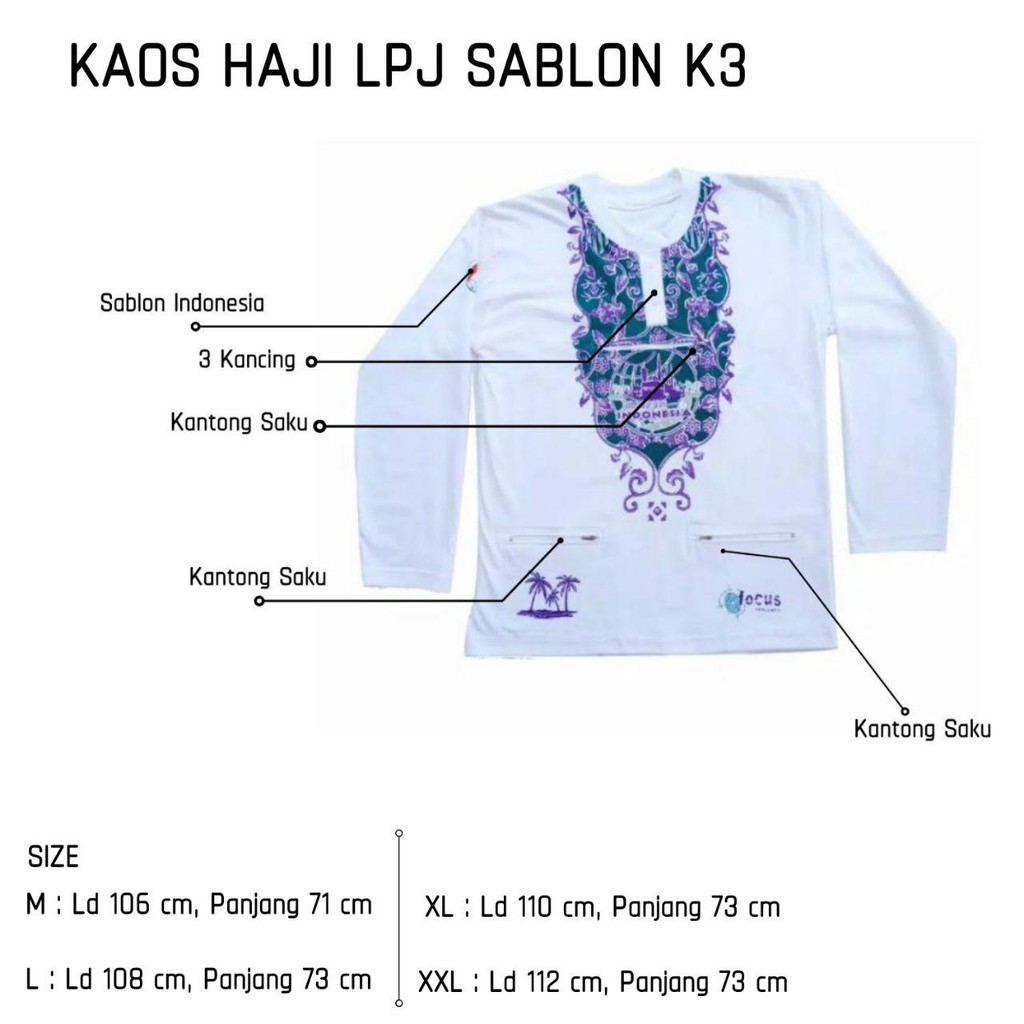 Kaos Pria Putih Lengan Panjang Motif Batik Haji Umroh K3
