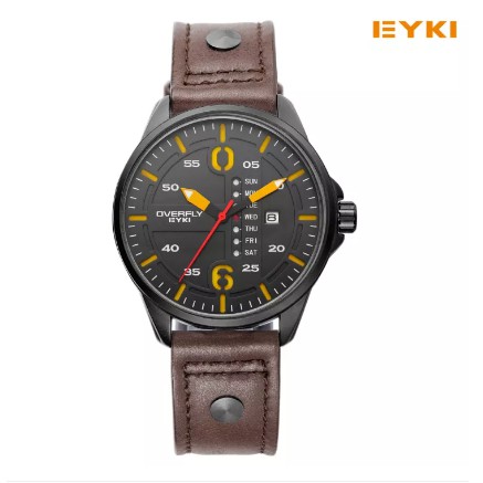 EYKI - 3058 - JAM - TANGAN - KULIT - COKLAT - CASE - HITAM