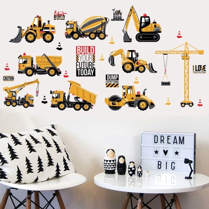 Tractor Engineering Vehicle Wall Sticker for Children's Room and Kindergarten School Dormitory Decor