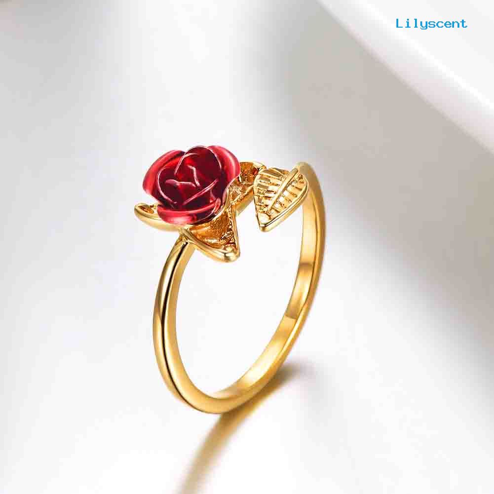 Cincin Model Terbuka Adjustable Desain Bunga Mawar Untuk Wanita