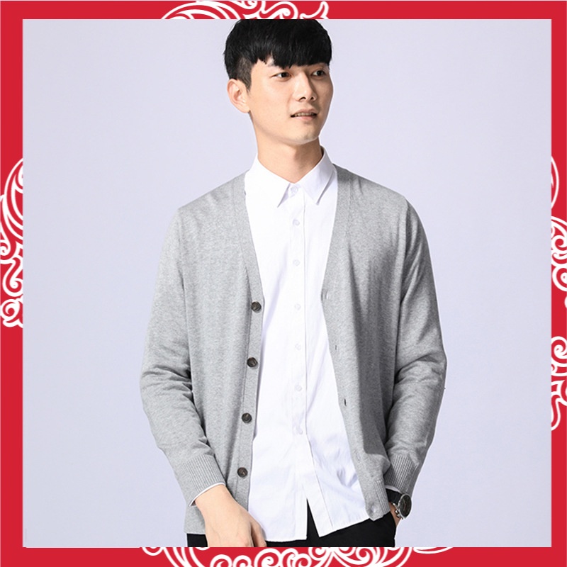 2021    Sweater Pria  Pria Korea Slim Sweter Kargan Lengan Panjang V-Leher Kasual Mos Jaket
