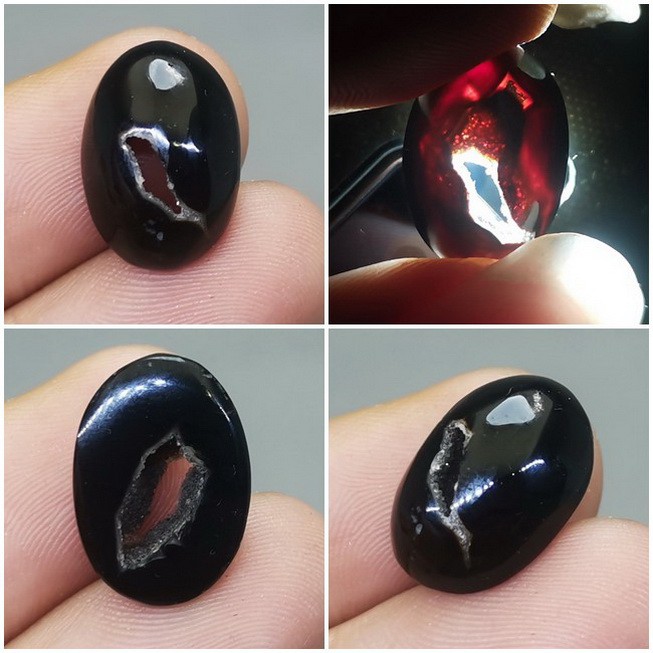 Batu Akik Combong Hitam Asli Yahman Wulung Sinar Merah