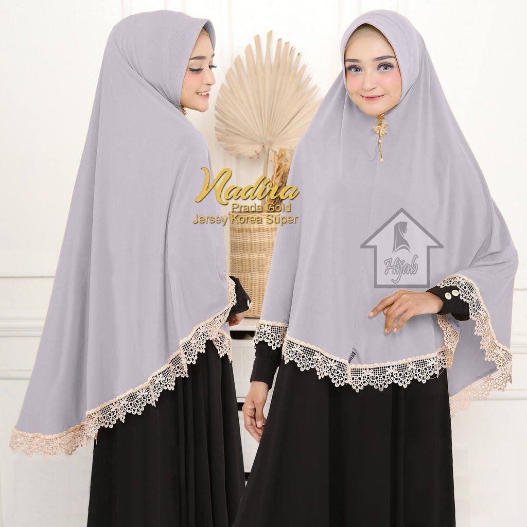 Jilbab Instan Jersey Jumbo Renda Nadira Jilbab Bergo termurah  RUMAH HIJA'B-Abu Silver