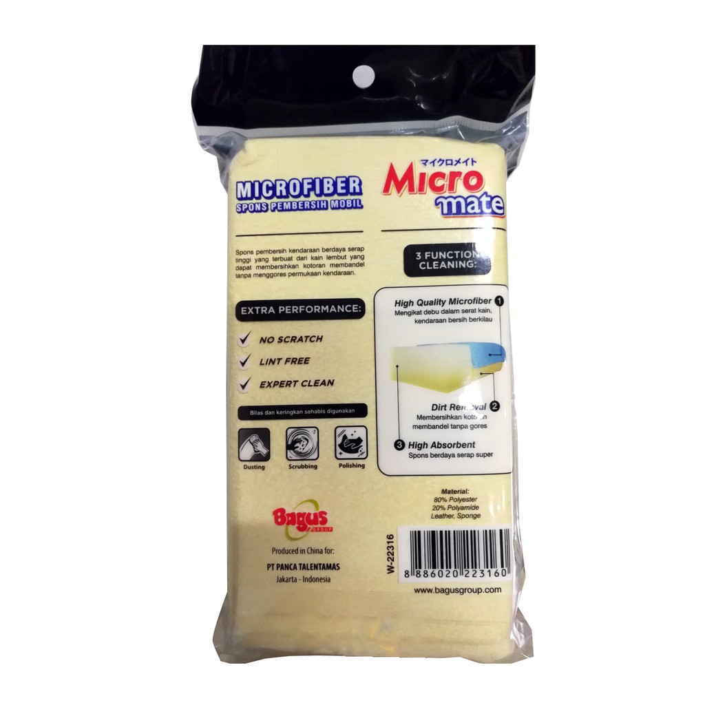 Bagus Micro Mate MicroFiber Spons Spon busa pembersih mobil 316 10x18 cm