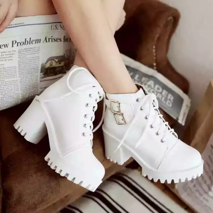 SEPATU BOOTS HEELS WANITA TRENDY-SEPATU BOOTS ZIPPER-SEPATU BOOTS WANITA TERLARIS JF 51 PUTIH