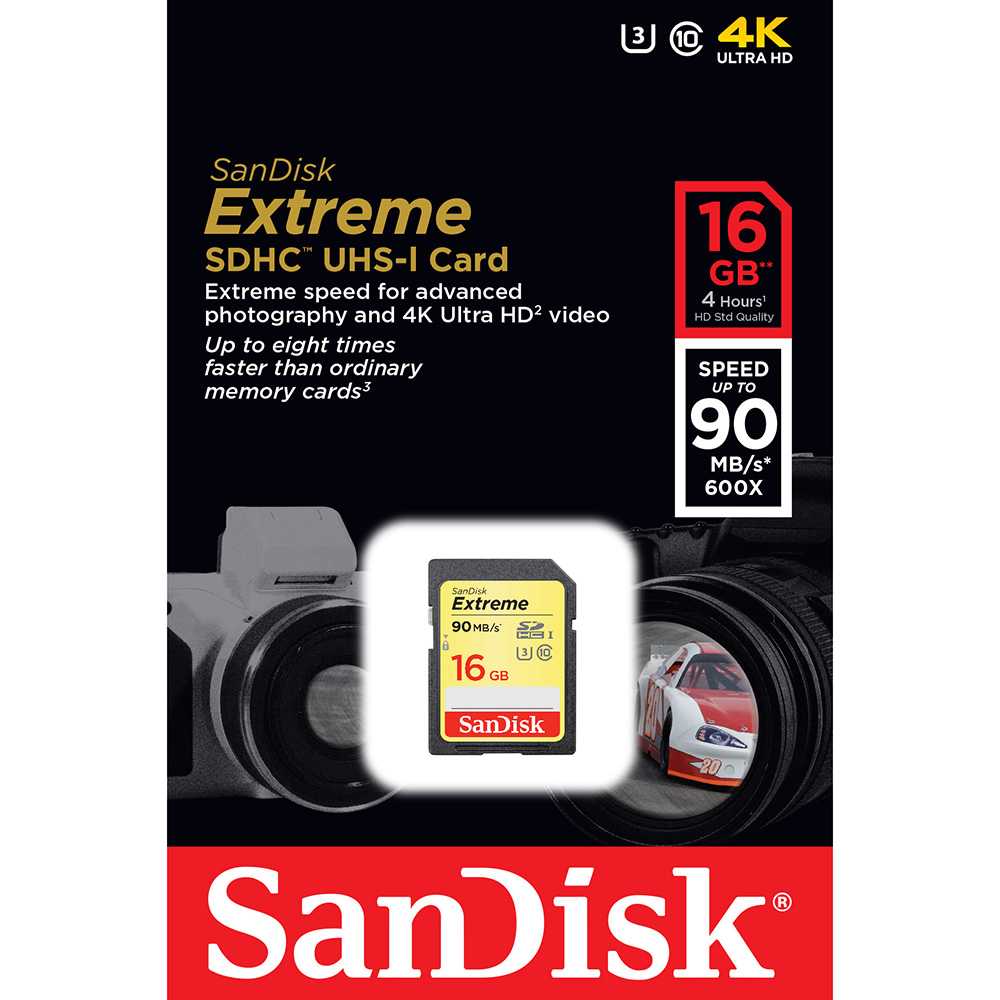 SanDisk Extreme SDHC/XC Card UHS-I Class 10 V30 (90MB/s) - SDSDXNE