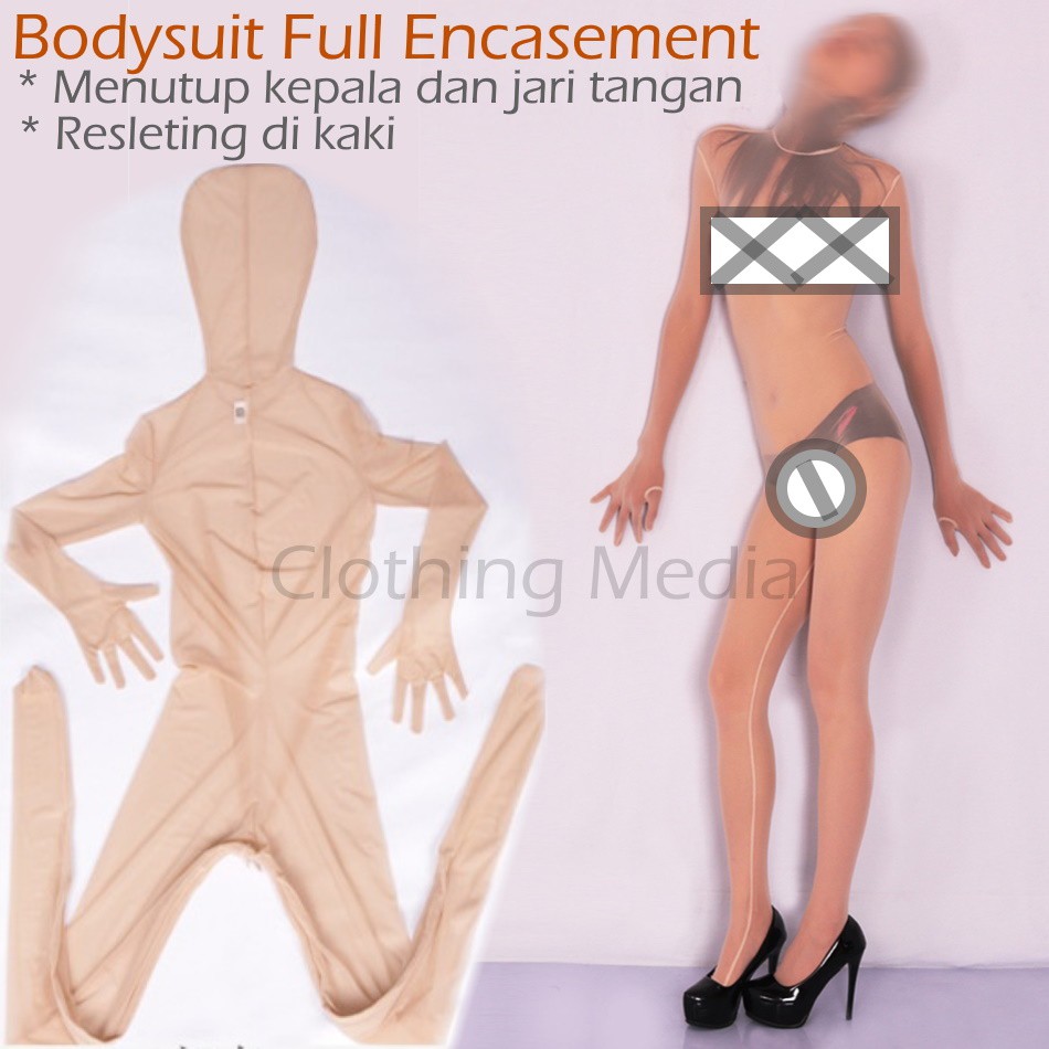 Bodysuit Full Encasement Kepala 5 Jari Tangan Bodystocking Zentai Transparan