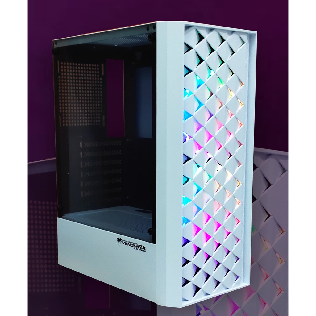 VenomRX ARASAKA Backlit Front Panel White Tempered Glass Side Gaming Case - Putih [GK]