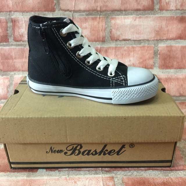 Sepatu Sekolah NEW BASKET sleting Hitam-putih