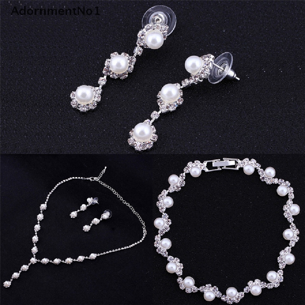 (AdornmentNo1) Set Kalung + Gelang + Anting Gantung Tusuk Aksen Kristal Untuk Perhiasan Pengantin Wanita