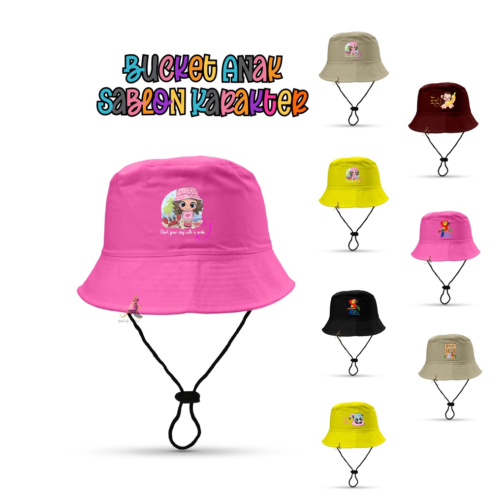 Topi bucket  sablon karakter hewan dan kartun