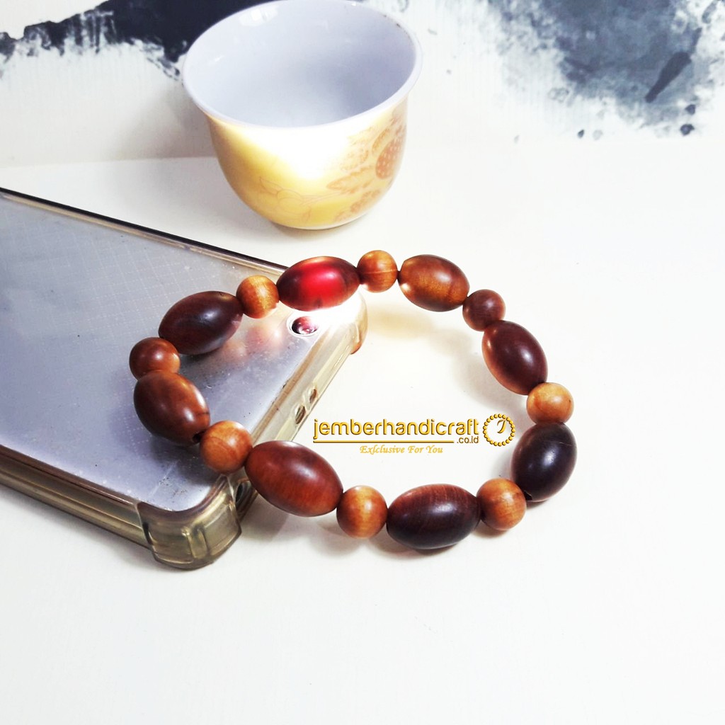 Gelang Kayu Agatis / Gelang Raja Kayu  - Model Bulat mix Oval