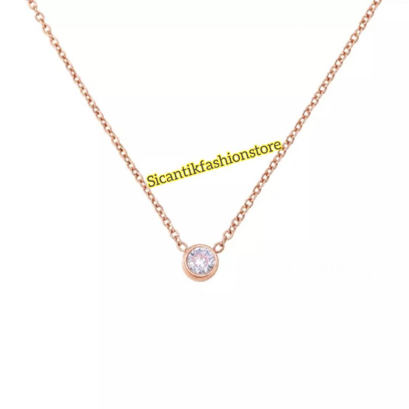 Kalung Titanium Rose Gold 45CM Liontin Bulat Permata Fashion Wanita Terlaris Anti Karat Kalung