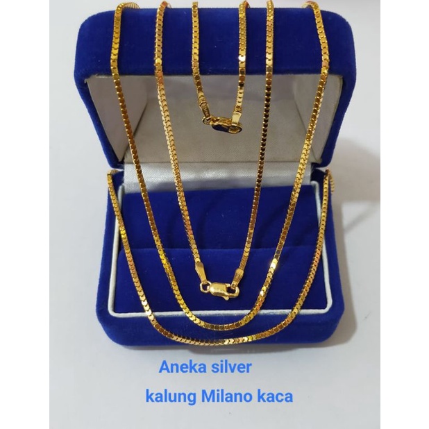 Kalung Milano Kaca, Perak 925, Sepuh Emas Kuning