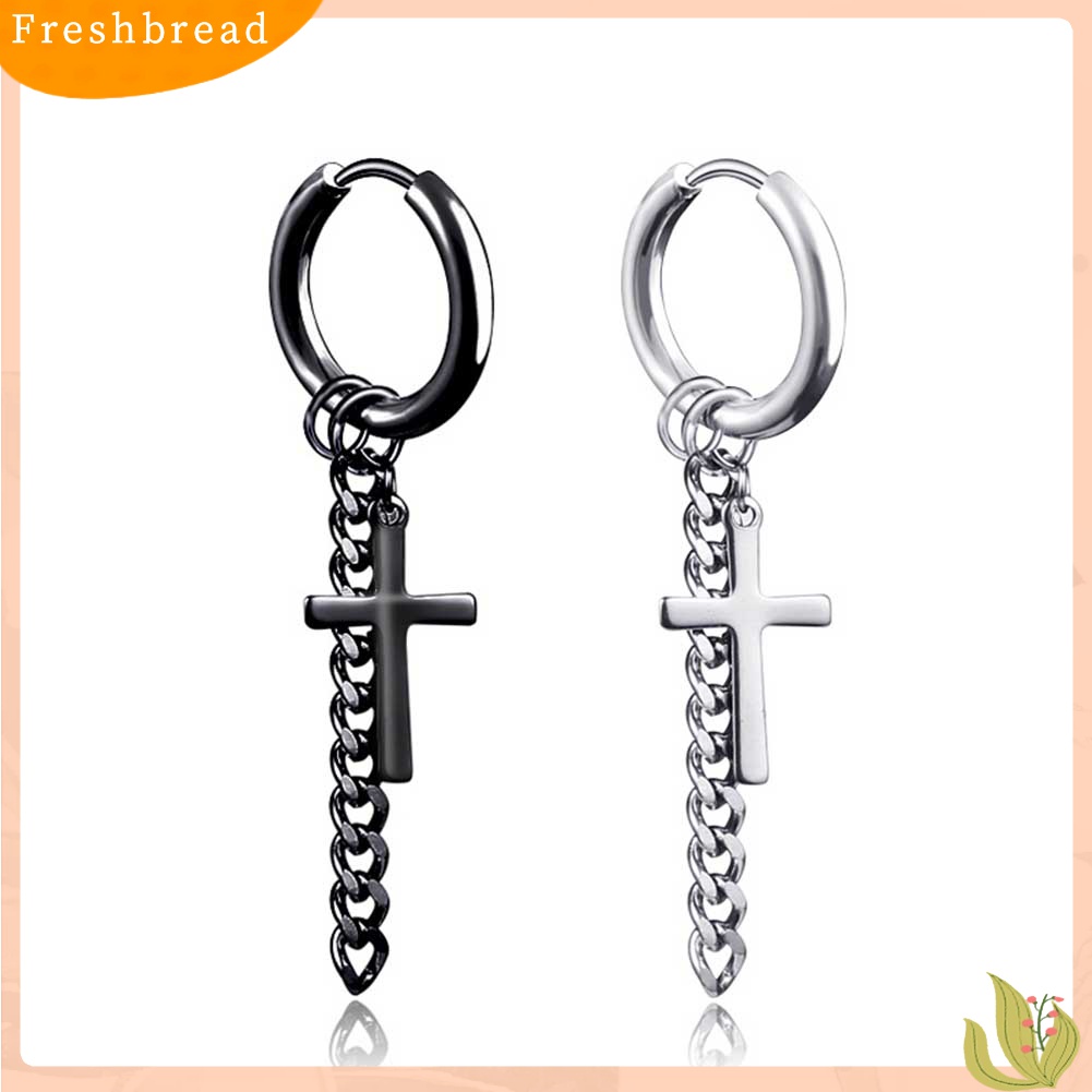 [TERLARIS]1Pc Fashion Men Tassel Chain Cross Charm Ear Clip Hoop Huggie Earring Jewelry
