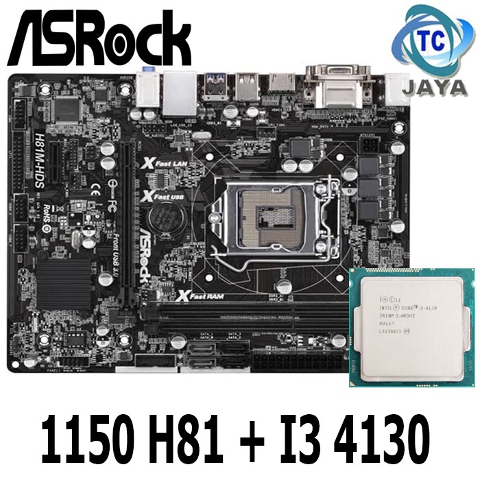 PAKET MOBO LGA 1150 H81 Asrock Processor intel core i3 4130 BONUS FAN