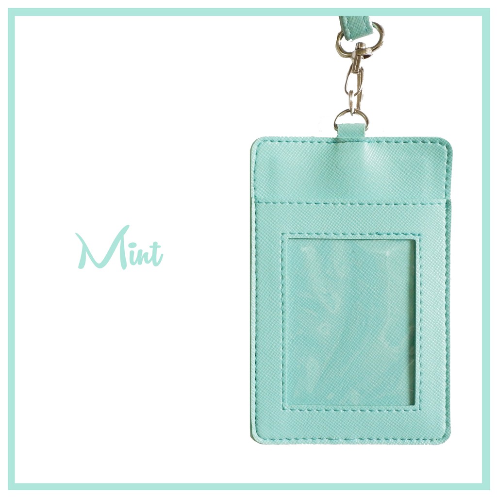 

SOUVENIR WEDDING CUSTOM PRINT ID CARD / NAME TAG HOLDER KULIT WARNA MINT