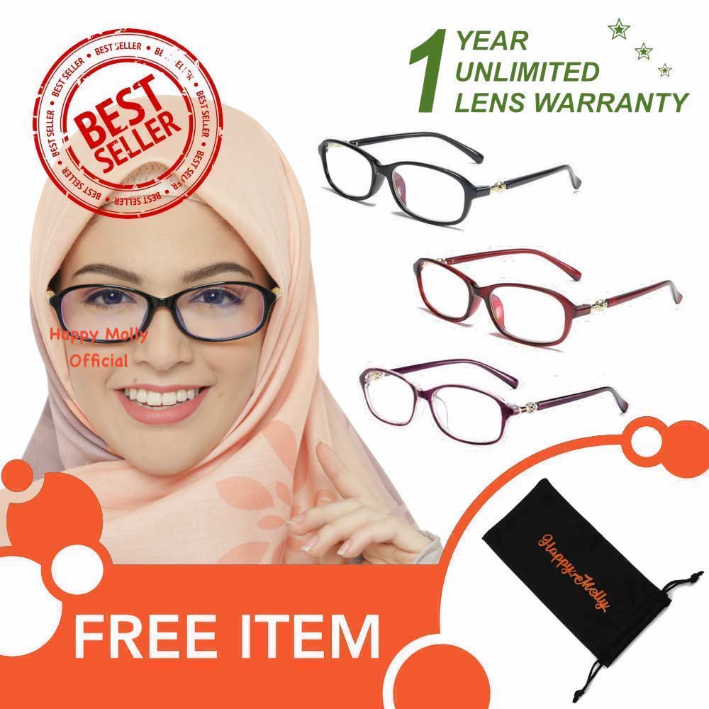 Kacamata Anti Radiasi (Design Korea) Blue Ray Lens - Wanita Hijab Korea - HM617 ( Group ) FREE Sarung