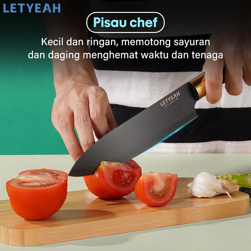 Letyeah Pisau dapur set stainless /kitchen knife set 5 pcs/pisau set/gunting dan pengasah dapur