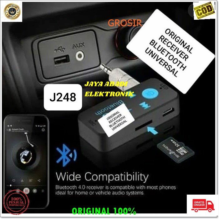 J248 BLUETOOTH RECEIVER MUSIK MUSIK BLUETOOT SINYAL BLUETOT SIGNAL AUDIO CAR SOUND PENERIMA PENYAMBUNG RECEIVER HEADSET BLUETOOTH CALL MUSIK CAR AUDIO SOUND AUX CAS BISA SEGALA JENIS GADGET YANG ADA BLUETOOTH USB MP3 CARD CALL HP UNIVERSAL MULTI