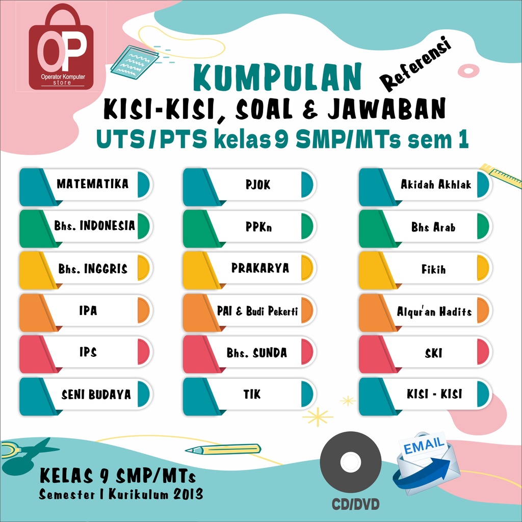 

KISI-KISI, SOAL & JAWABAN UTS/PTS KELAS 9 SEM 1 (REFERENSI BELAJAR)