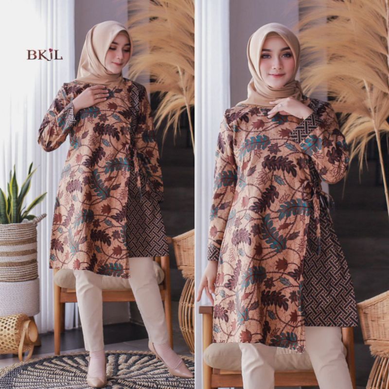 tey-17 Batik Wanita ASJ SA HRB026 Kenogo Kemeja Tosca Pendek-Model 1