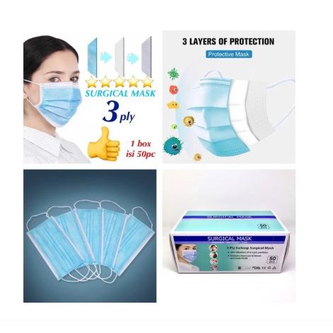 Masker Earloop 3ply surgical Mask Tanpa BOX Bersertifikat