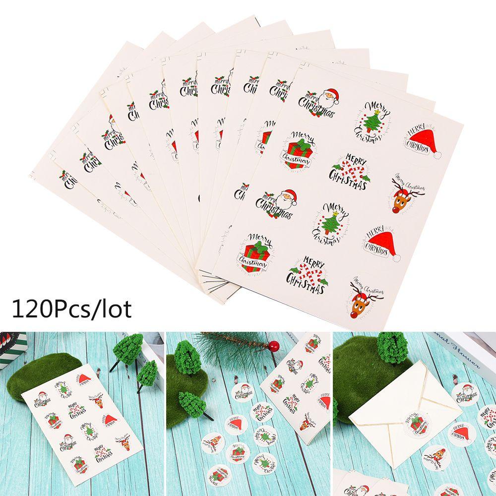 Populer 120Pcs Kertas Hadiah Stiker Hiasan Kue DIY Gift Boxes Tag Merry Christmas Xmas Ornament