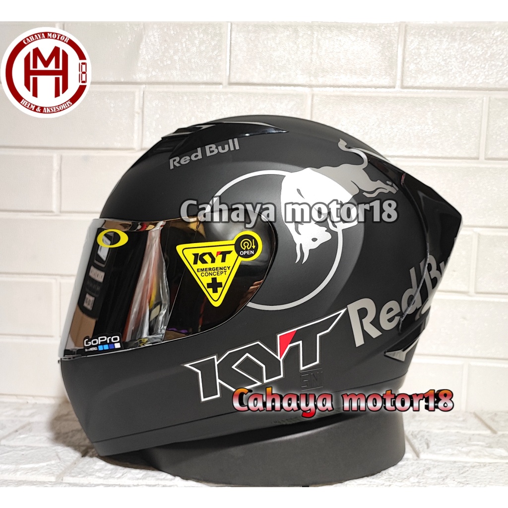 PAKET GANTENG HELM KYT R10 BLACK DOP CUSTOM REDBULL | FULL FACE