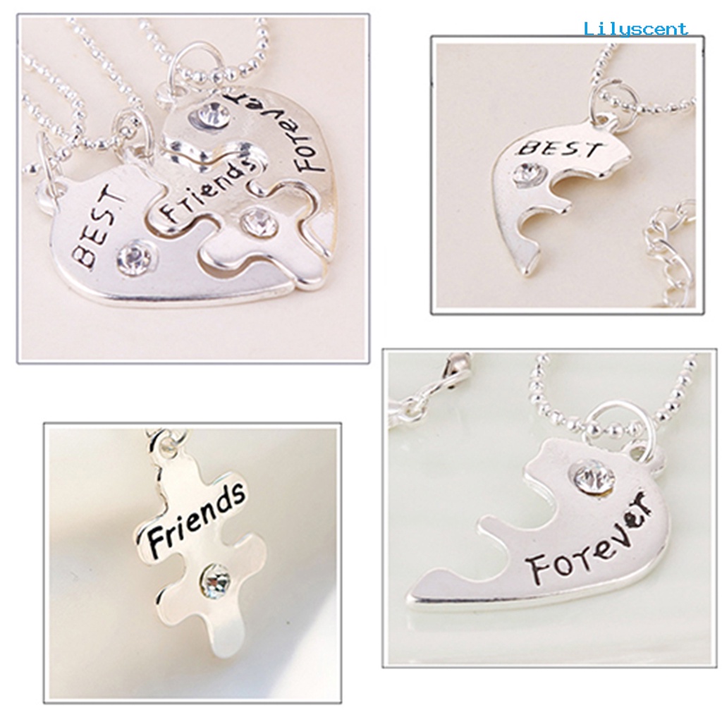 Lc 3Pcs / Set Kalung Rantai Dengan Liontin Hati Motif Ukir Tulisan Best Friends Forever Untuk Kencan