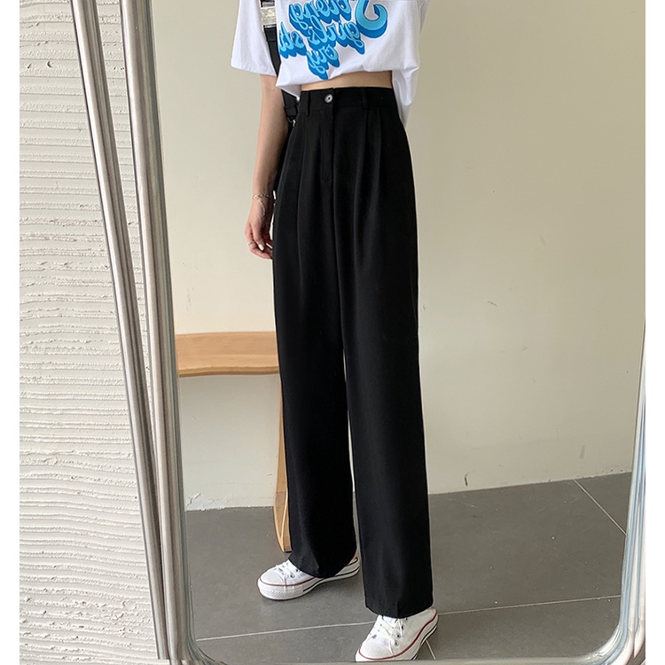 Celana Kasual Wanita Putih Fashion Korean Style High Waist Straight Pants