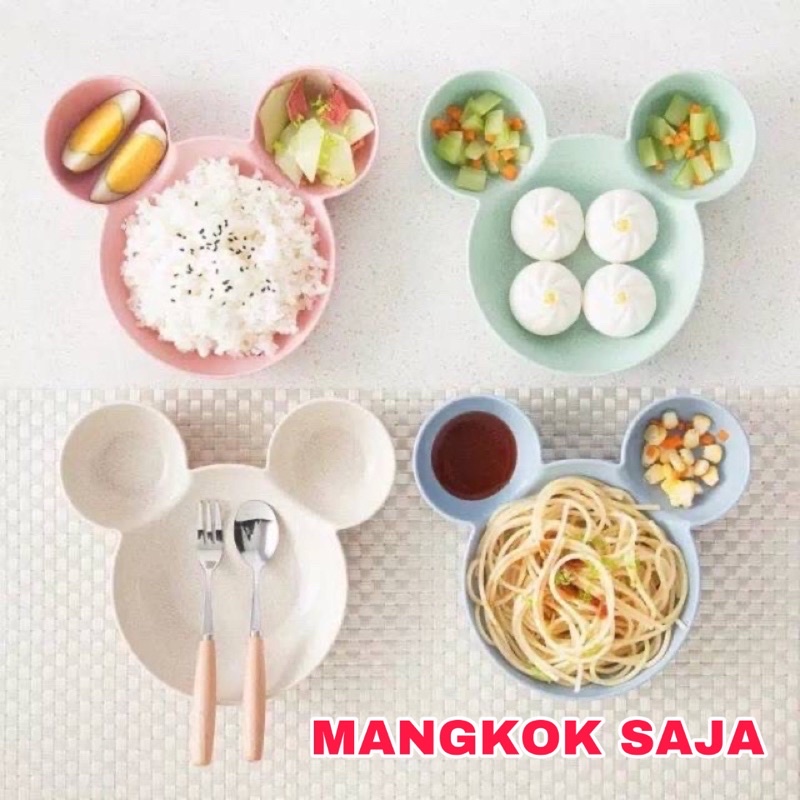 Piring makan anak set sendok garpu sumpit bahan jerami mangkok anak