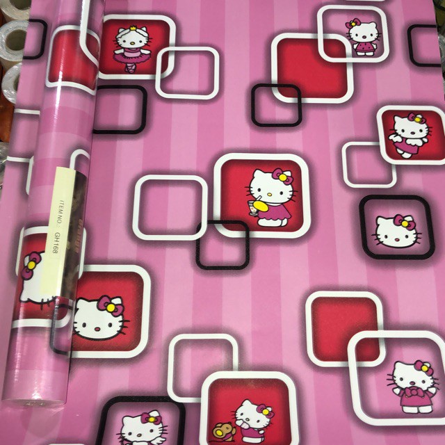 Wallpaper Dinding Stiker Karakter Kitty Kotak 3d Ukuran 45 cm x 10 m