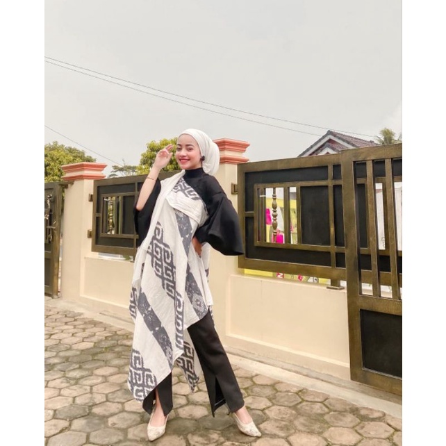 dress tenun troso jepara motif toraja putih || outer tenun terbaru || baju tenun muslim wanita