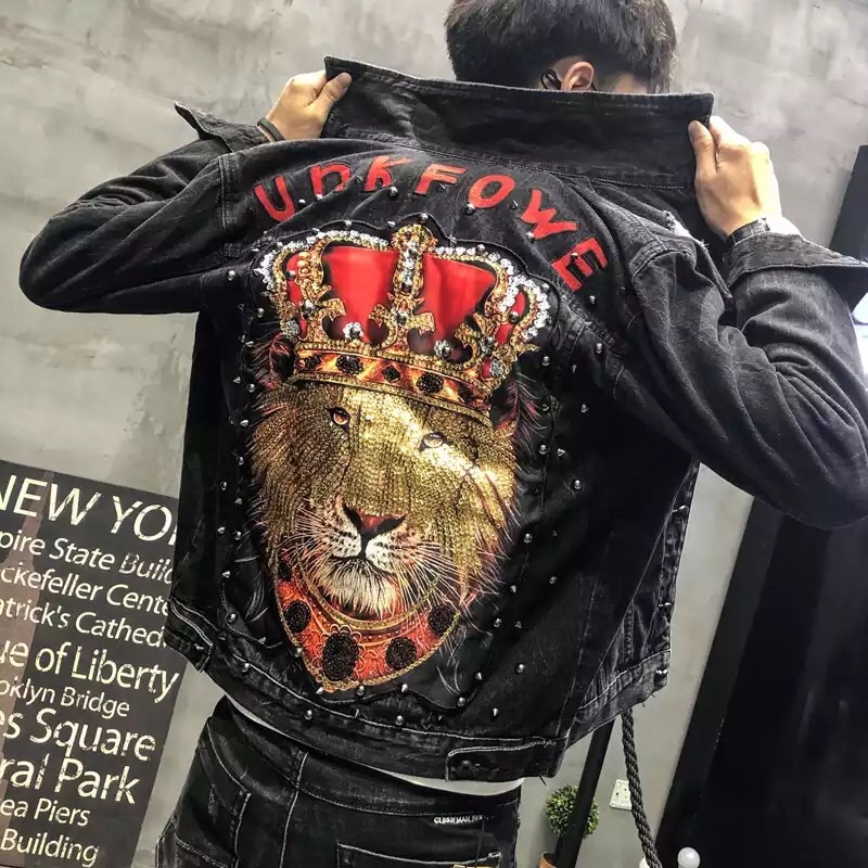 JAKET JEANS LUXURY IMPORT PRIA WANITA ASIA EROPA KOREA AMERIKA ORIGINAL RIVET KING LION