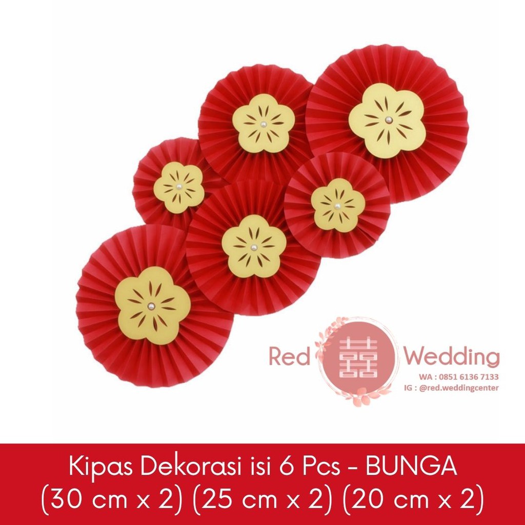 Set Dekor Paperfan Dekorasi Wedding Sangjit bentuk kipas dengan tulisan Shuang Xi untuk dekor Rumah / Kamar