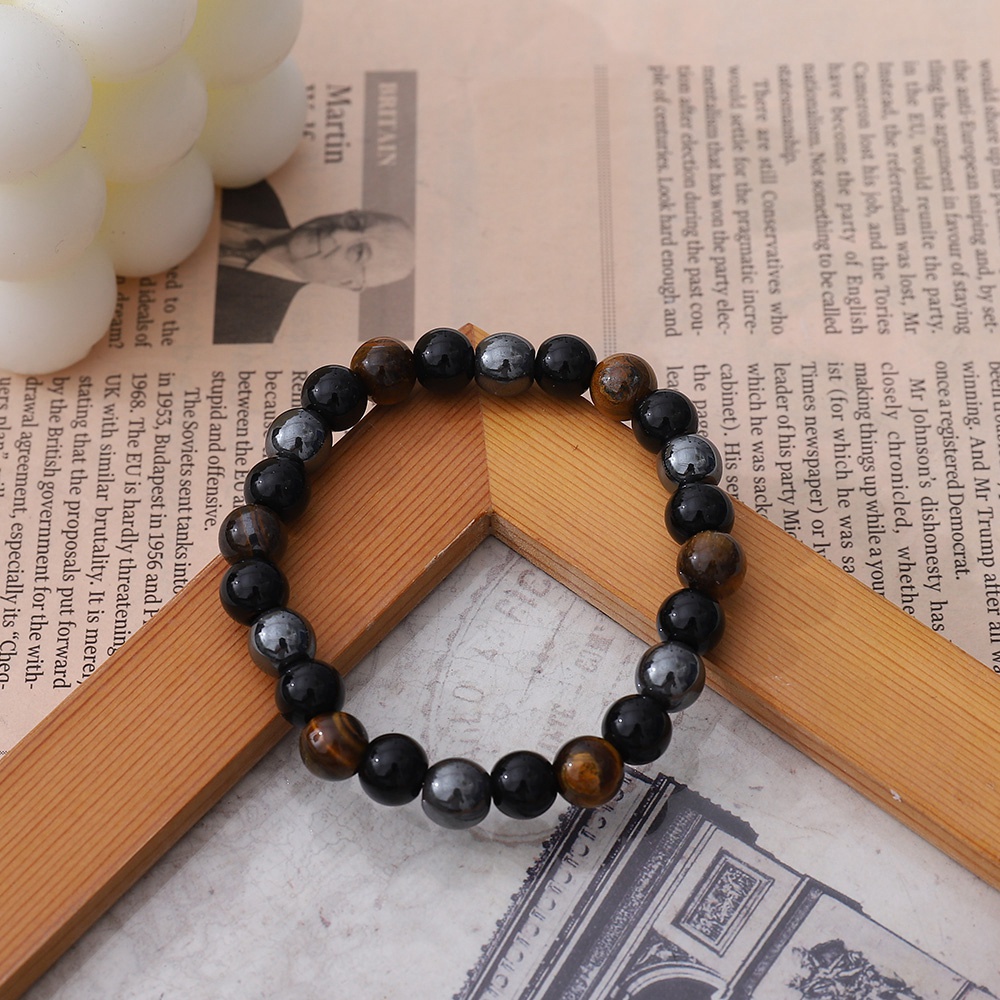 1pc Gelang Tangan Pasangan Manik Batu Hitam 8mm Gaya Vintage Untuk Priawanita